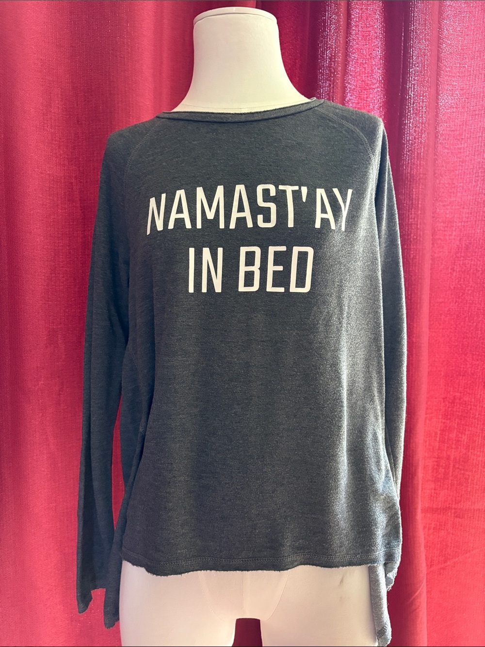 Grayson Threads Charcoal Gray 'NAMAST'AY IN BED' Graphic Long-Sleeve Top